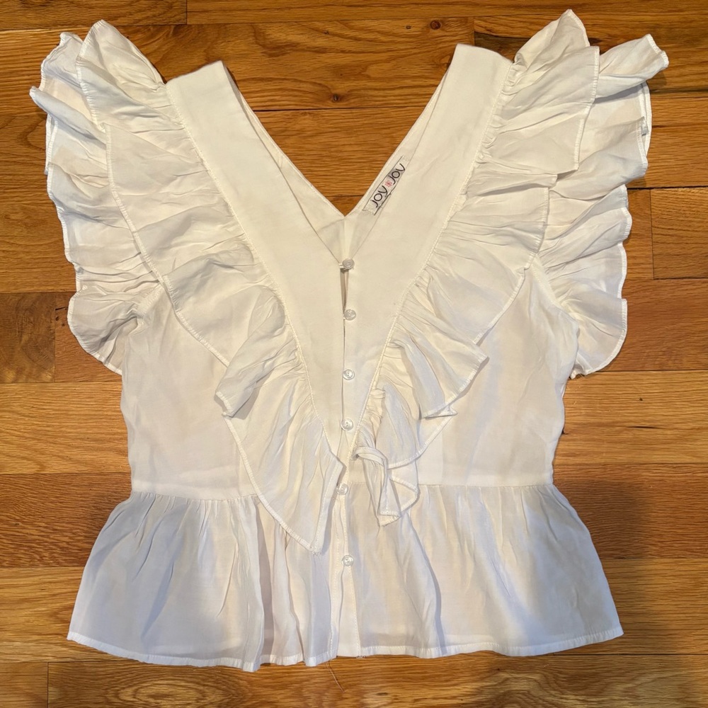Joy Joy Chic White Ruffled Blouse